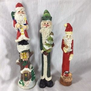Pencil Santa Claus 3 Figurines 7” 6.5” 6” Resin